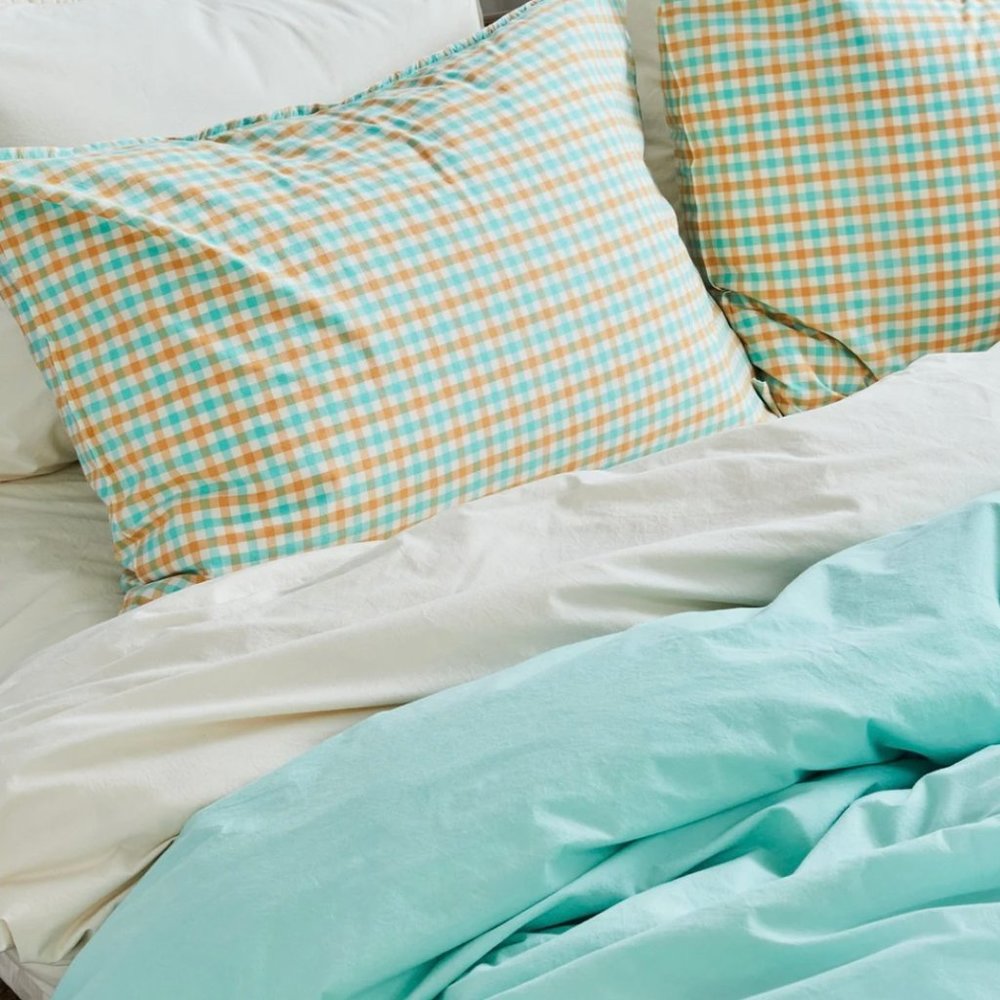 Cimino Home Turquoise Chambray Duvet Cover King/Cal King Gingham Pillowcase Set